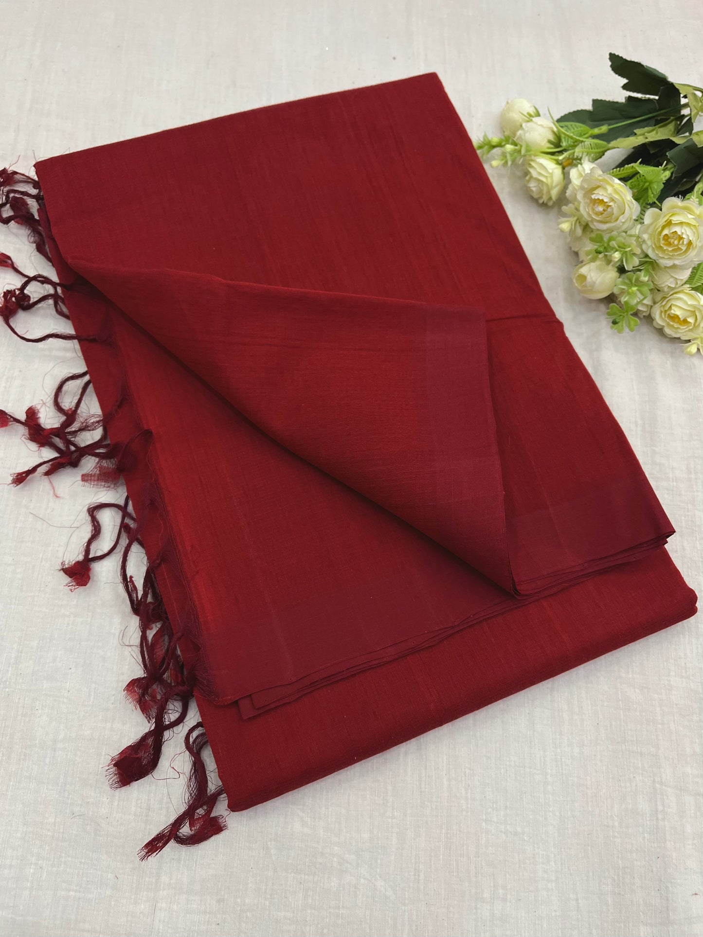 Maroon Plain Mangalgiri Saree