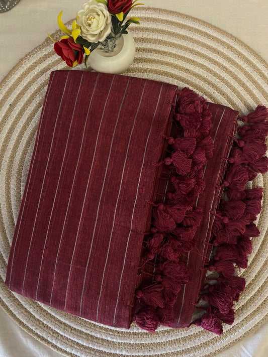 Dusty Rose Zari Lines Mulmul Saree