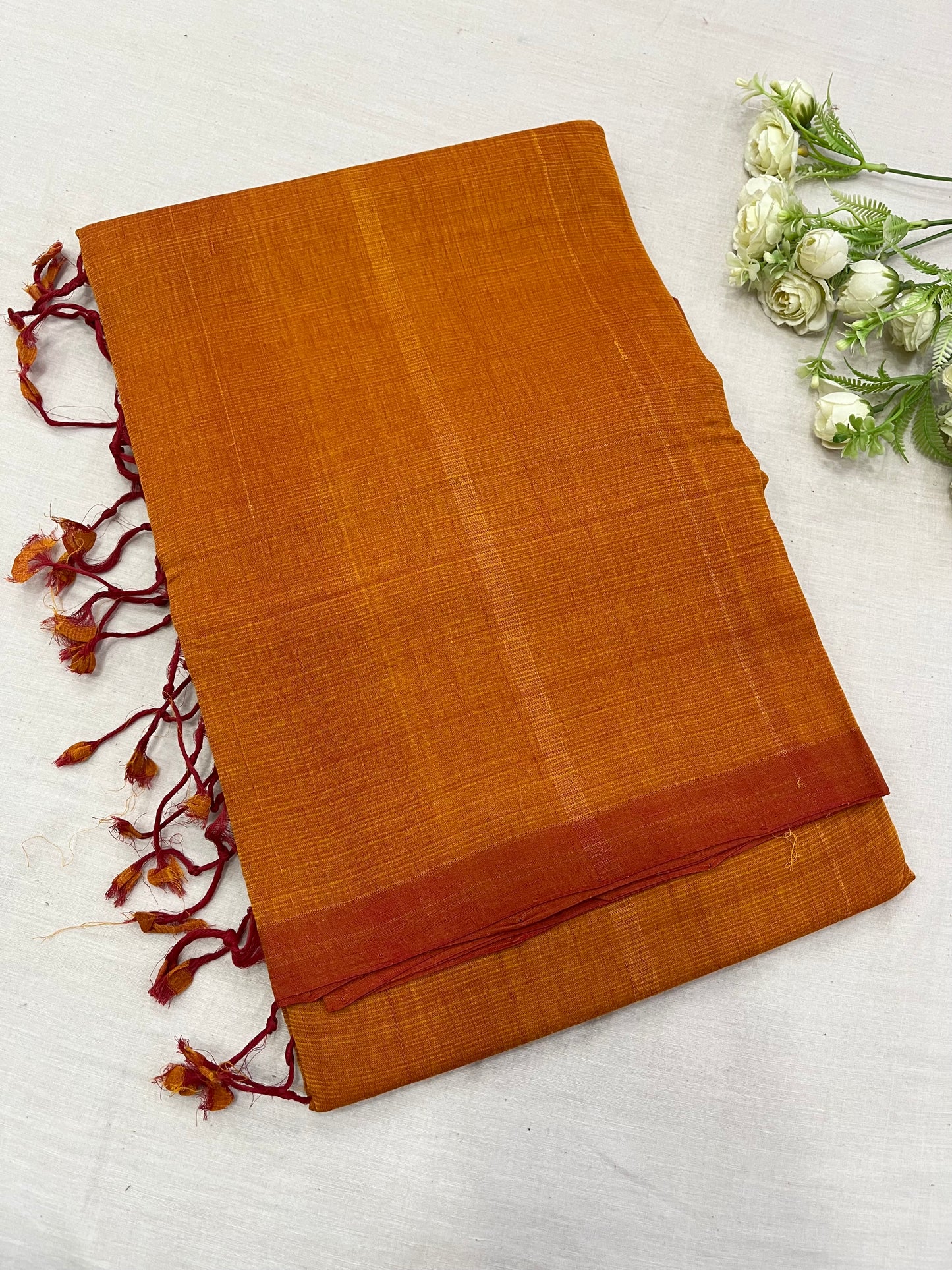 Orange Maroon Plain Mangalgiri Saree