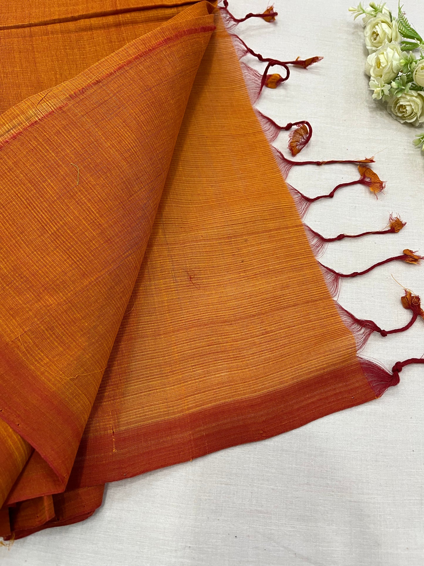 Orange Maroon Plain Mangalgiri Saree