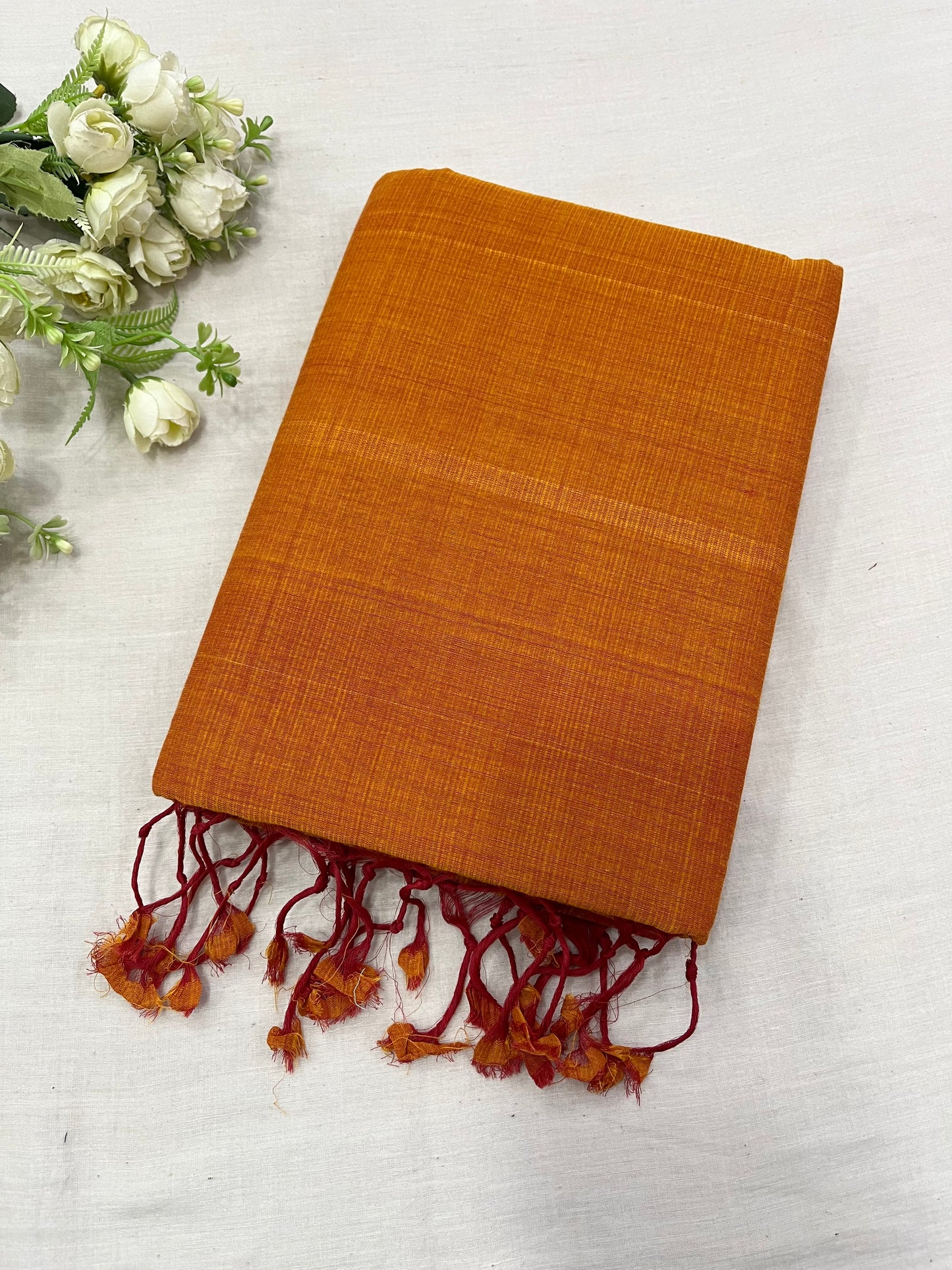 Orange Maroon Plain Mangalgiri Saree