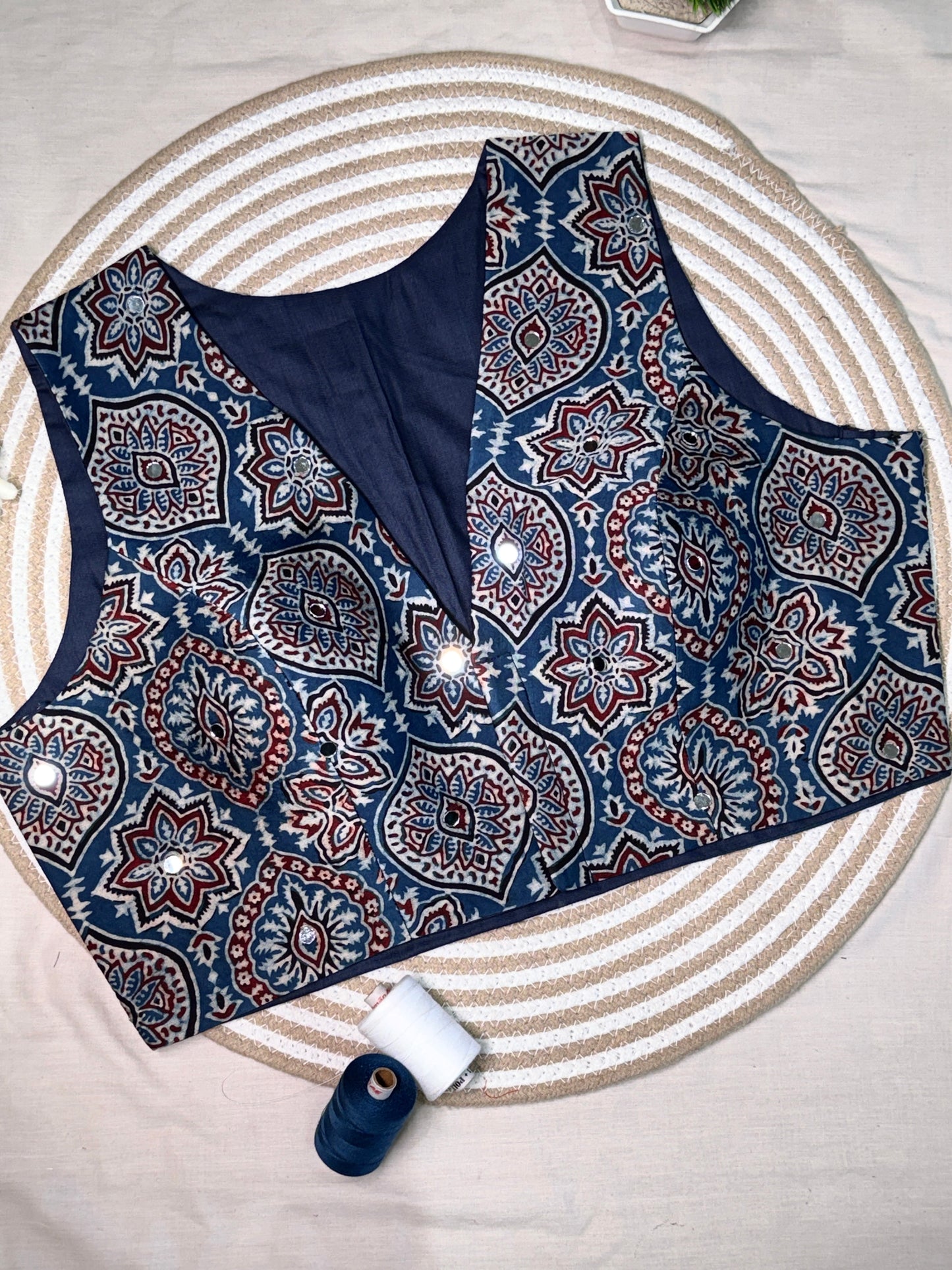 Neel Tara Ajrakh Mirror Saree Blouse Set (Pre Order - Dispatch Starts 25th June 2026)