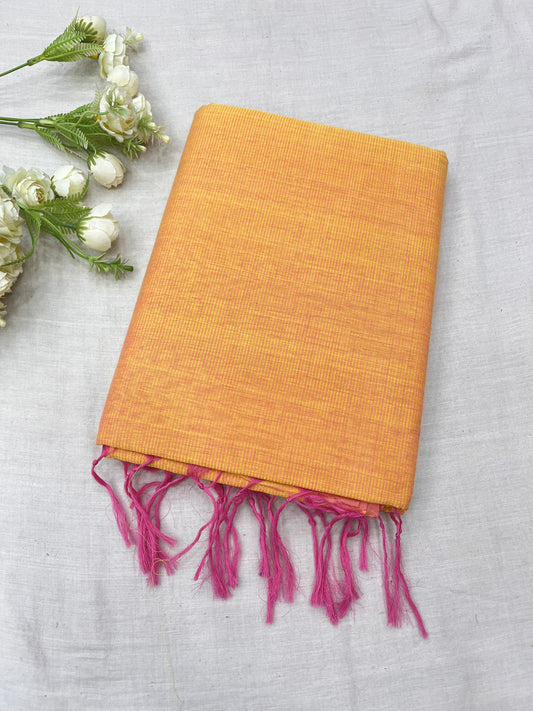 Orange Pink Plain Mangalgiri Saree