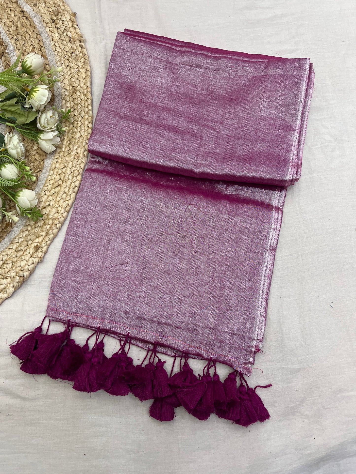 Beet Root Tissue Mulmul Saree