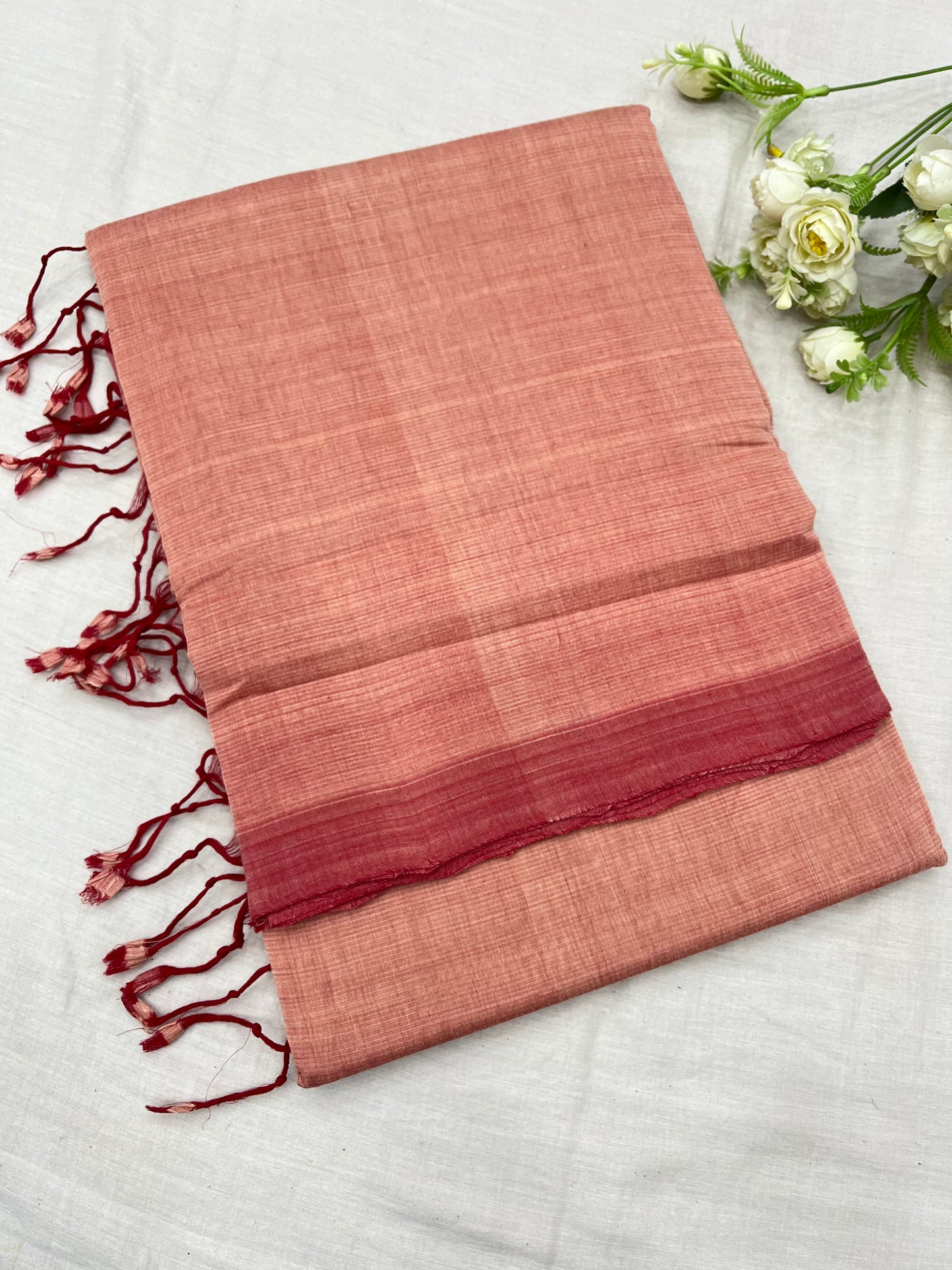 Peach Plain Mangalgiri Saree