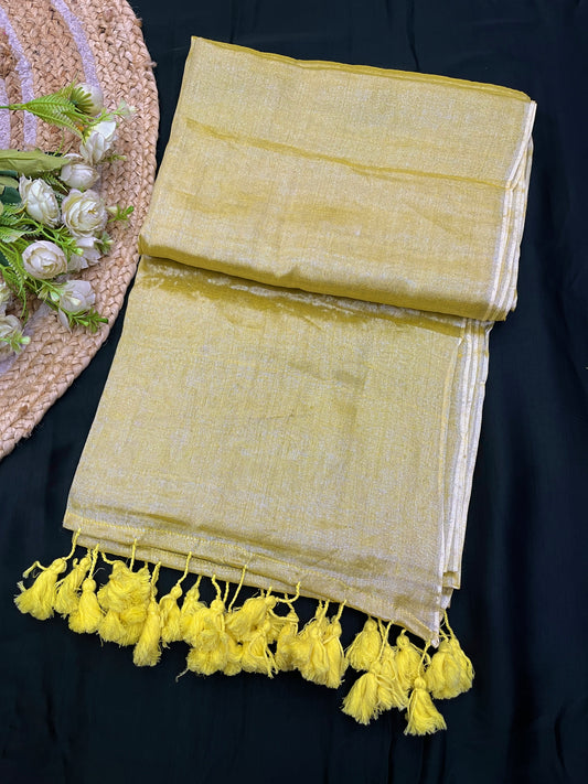 Lemon Tissue Mulmul Saree