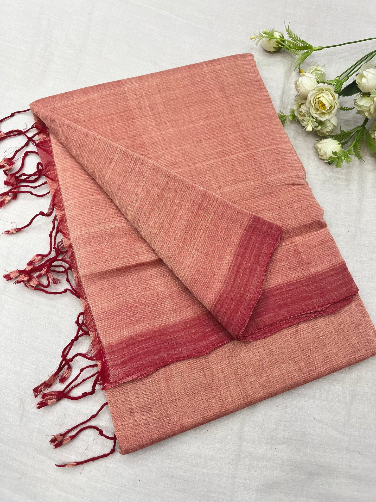 Peach Plain Mangalgiri Saree