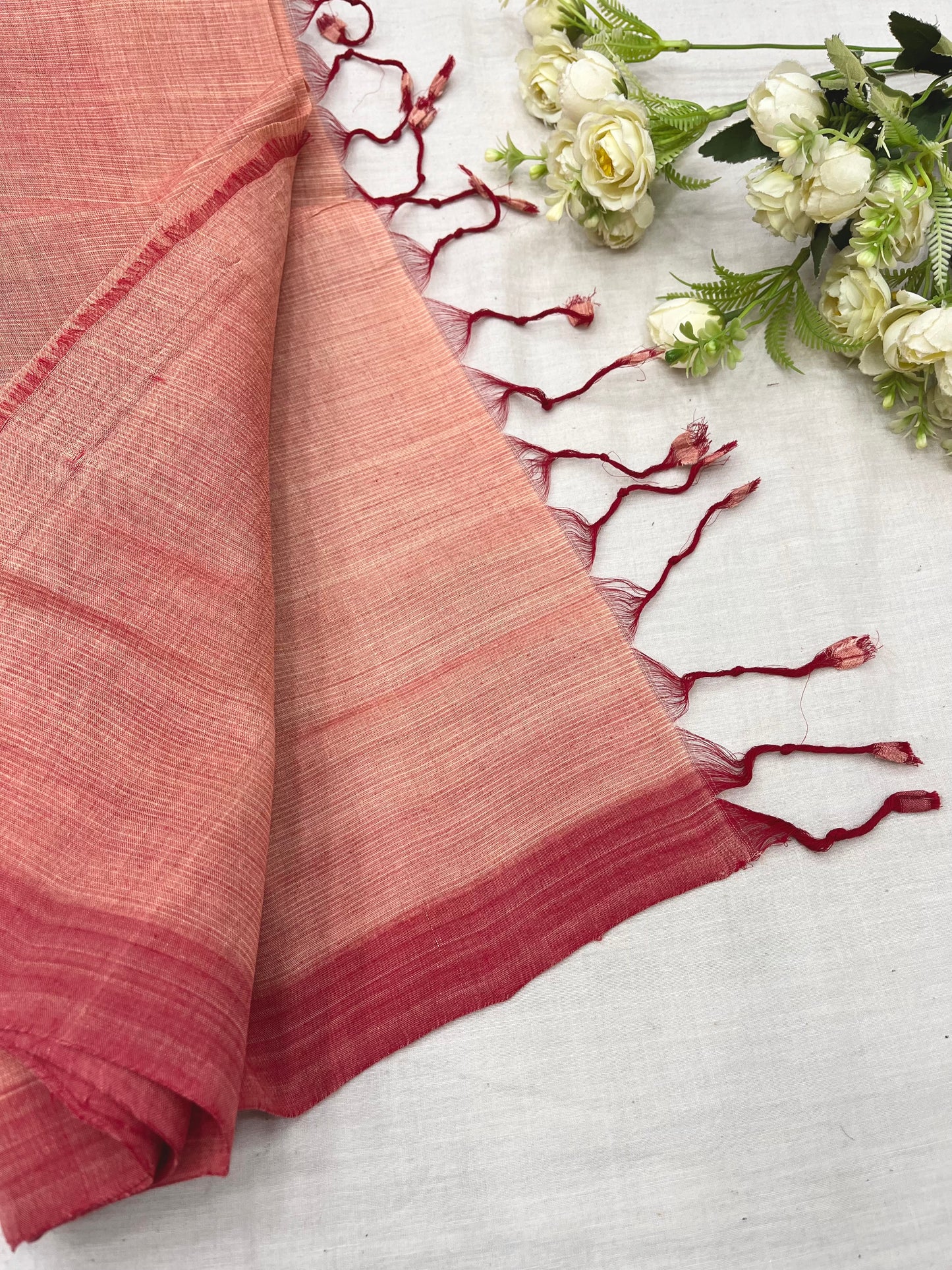 Peach Plain Mangalgiri Saree