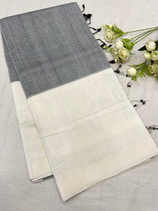 White Grey Black Plain Mangalgiri Saree