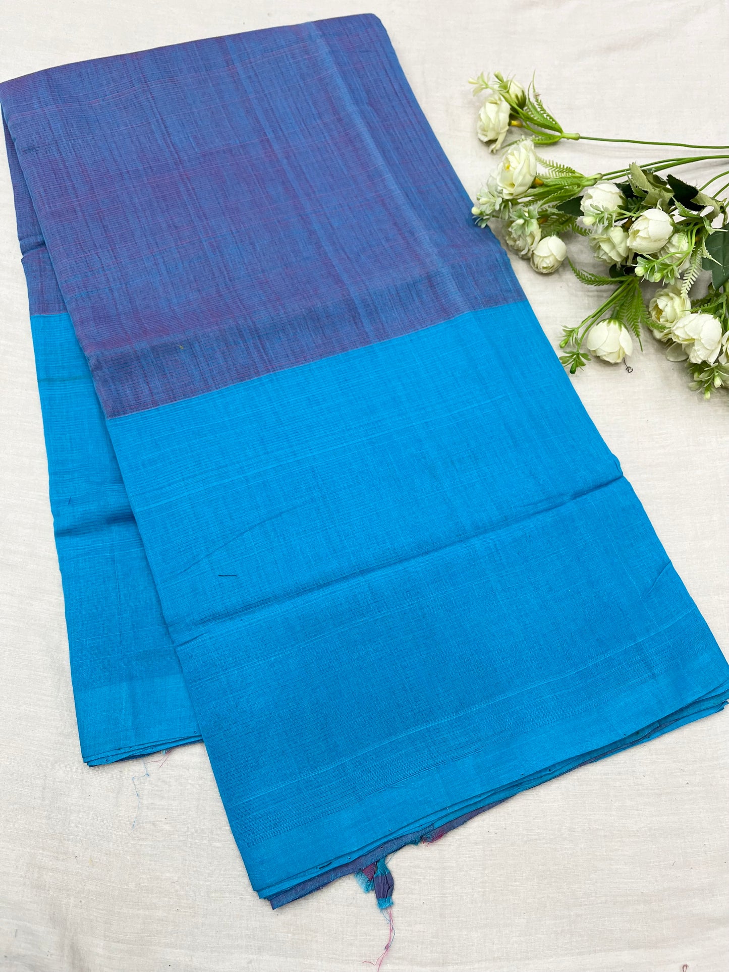 Blue Pink Plain Mangalgiri Saree