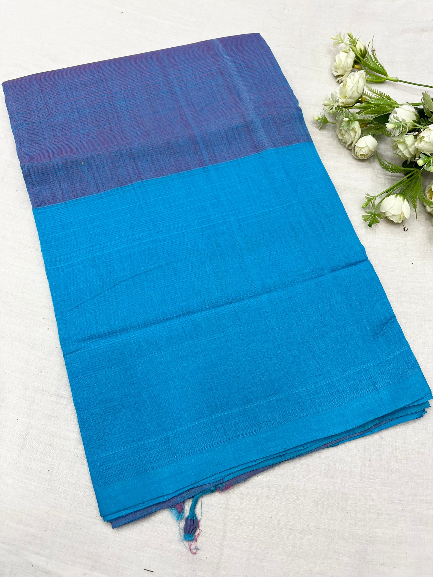 Blue Pink Plain Mangalgiri Saree