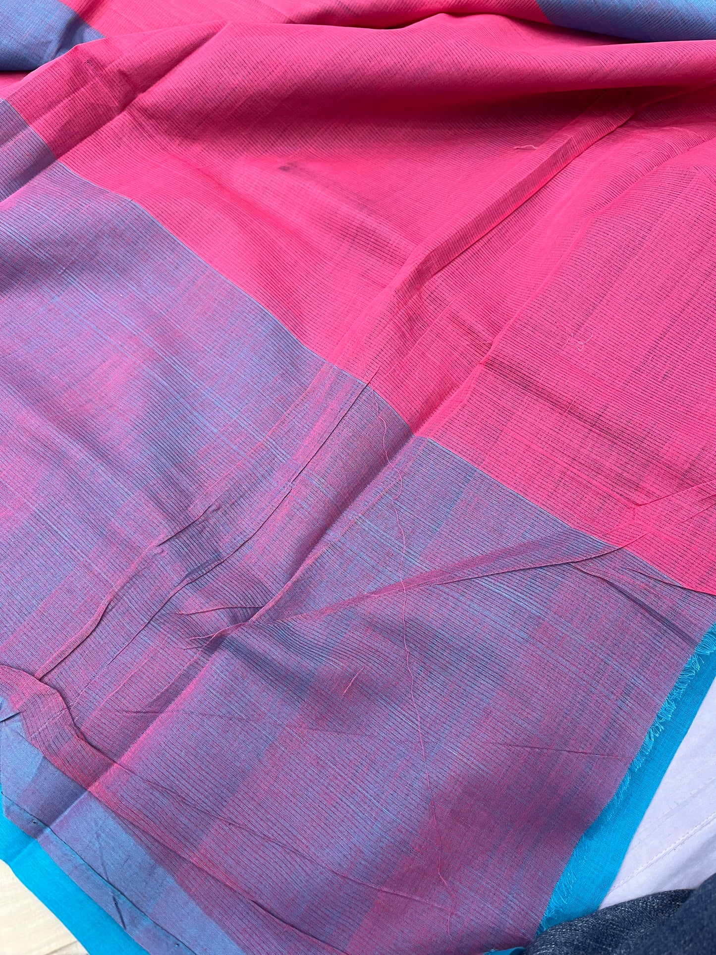 Blue Pink Plain Mangalgiri Saree