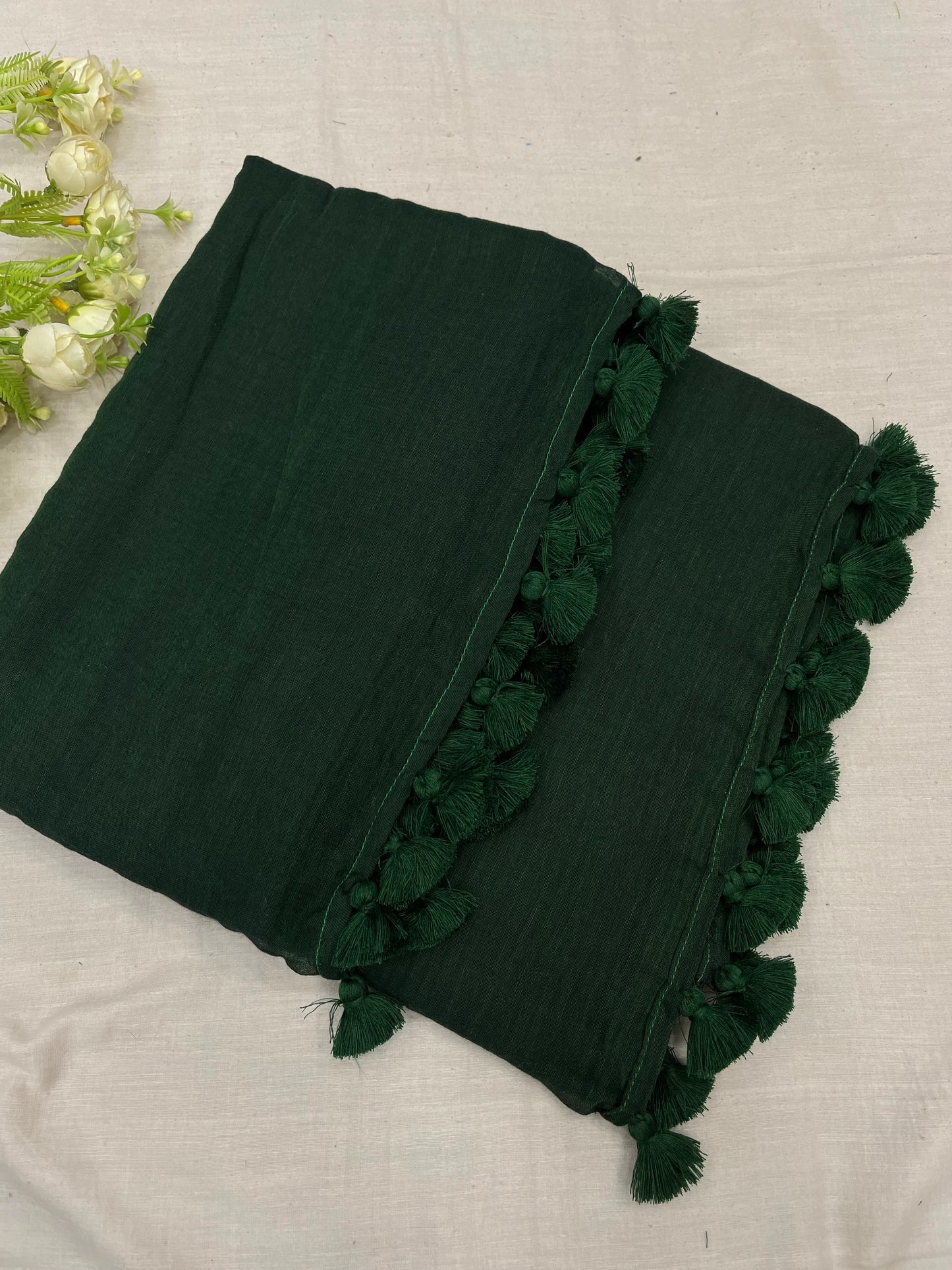 Bottle Green Mulmul Saree