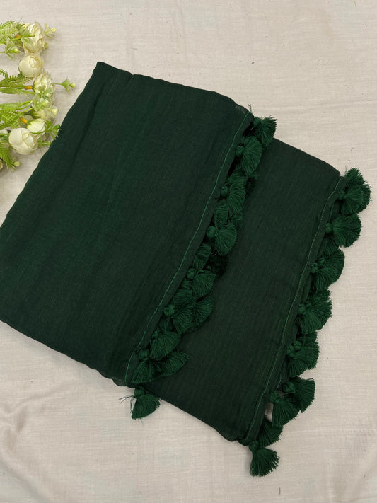 Bottle Green Mulmul Saree