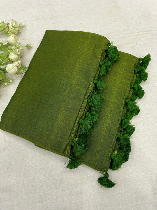 Olive Green Mulmul Saree