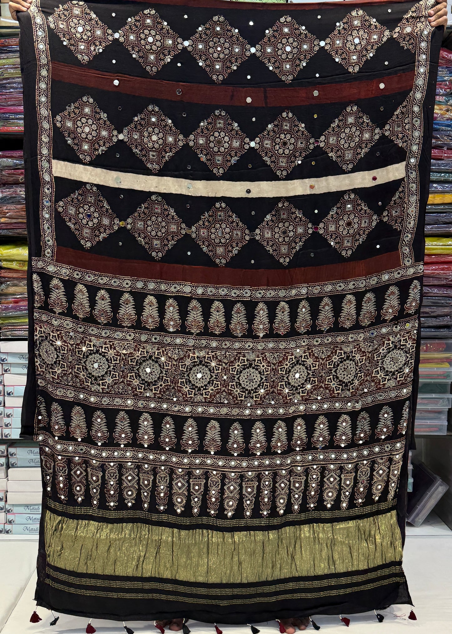 Chaurang Jalna Mirror Ajrakh Saree