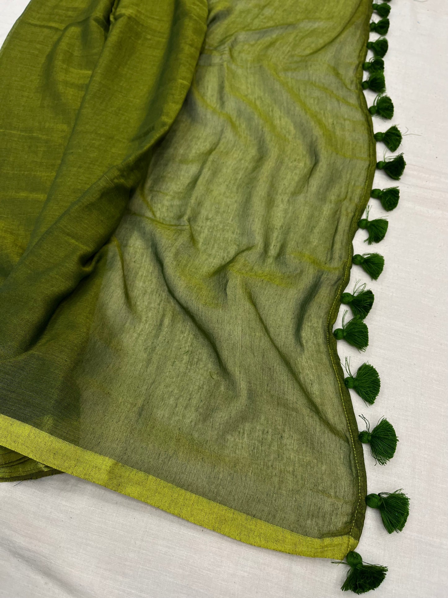 Olive Green Mulmul Saree