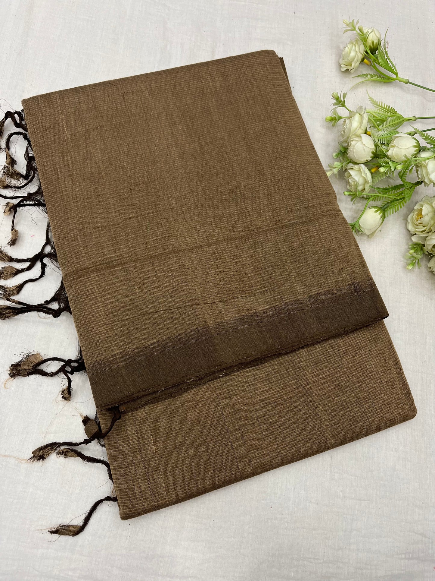 Coffee Cream Plain Mangalgiri Saree