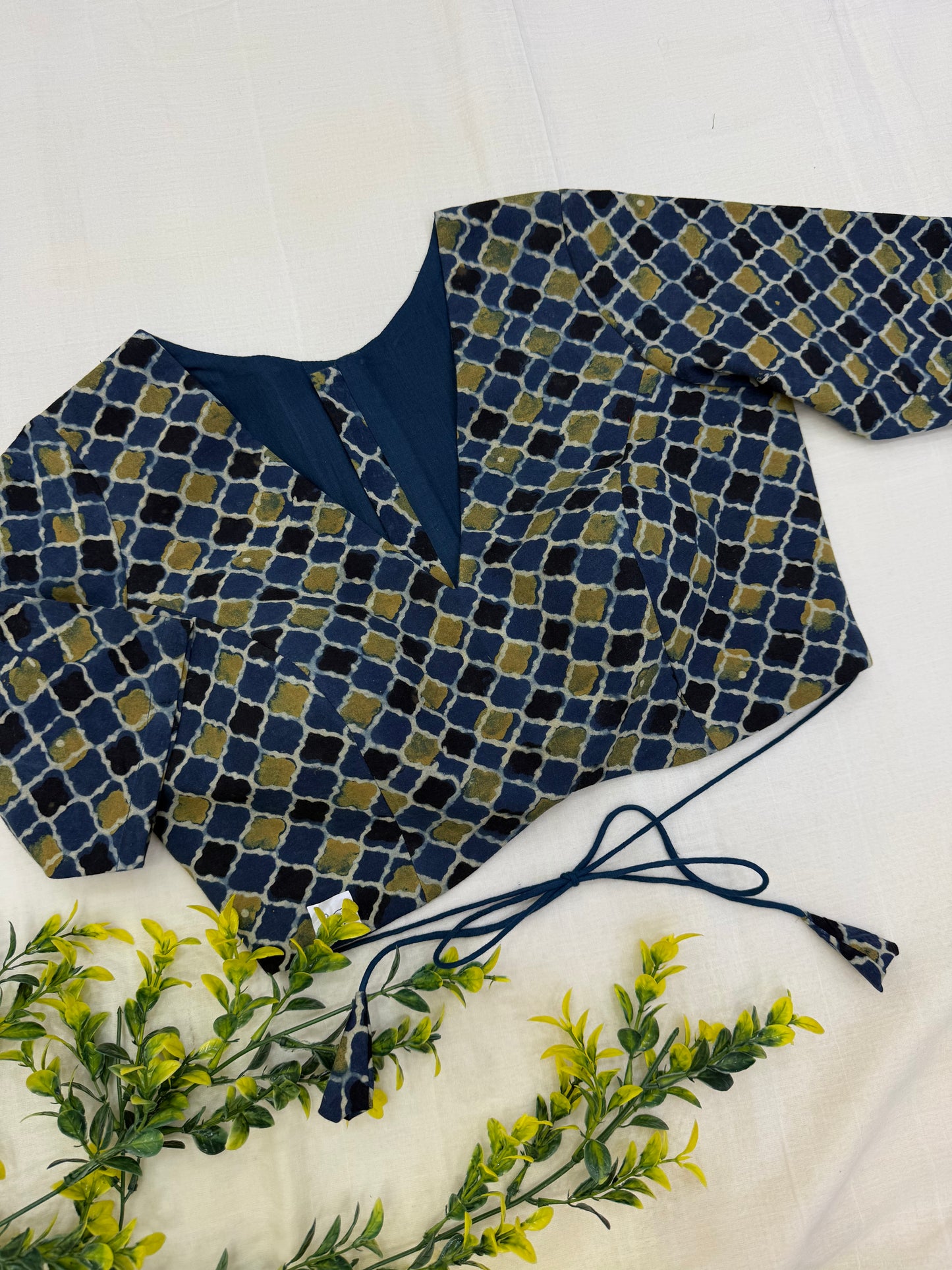 Blue Honeycomb Butterfly Formal Blouse