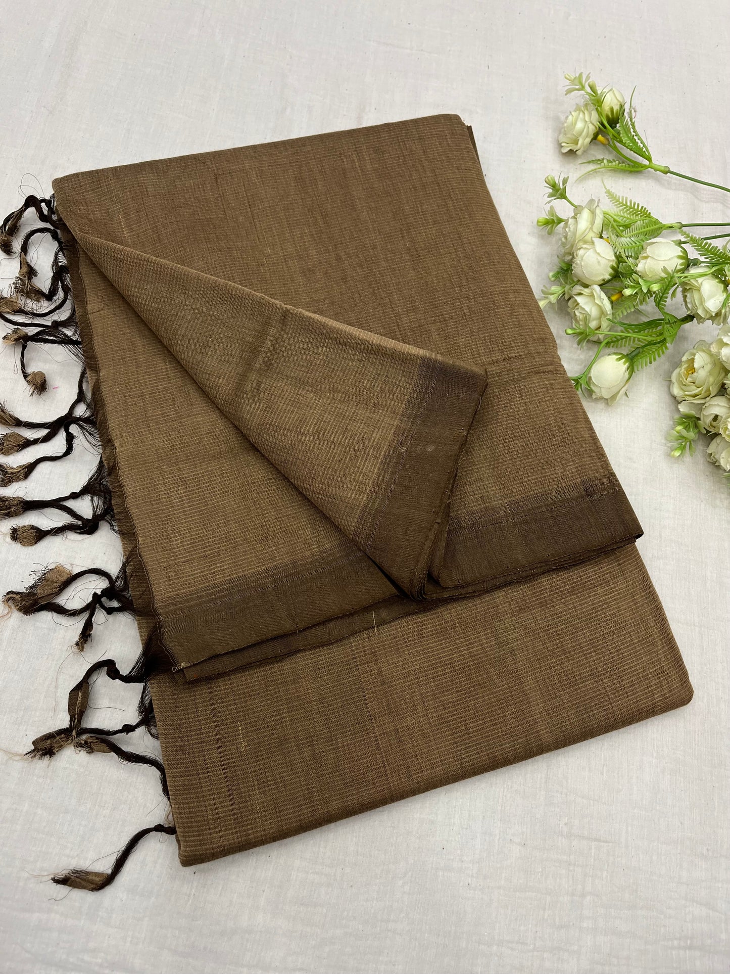 Coffee Cream Plain Mangalgiri Saree