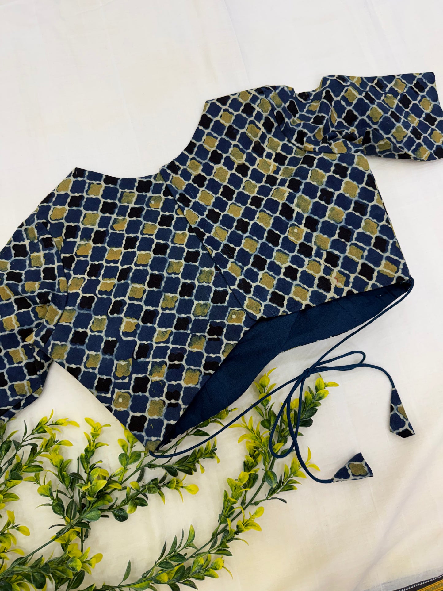 Blue Honeycomb Butterfly Formal Blouse