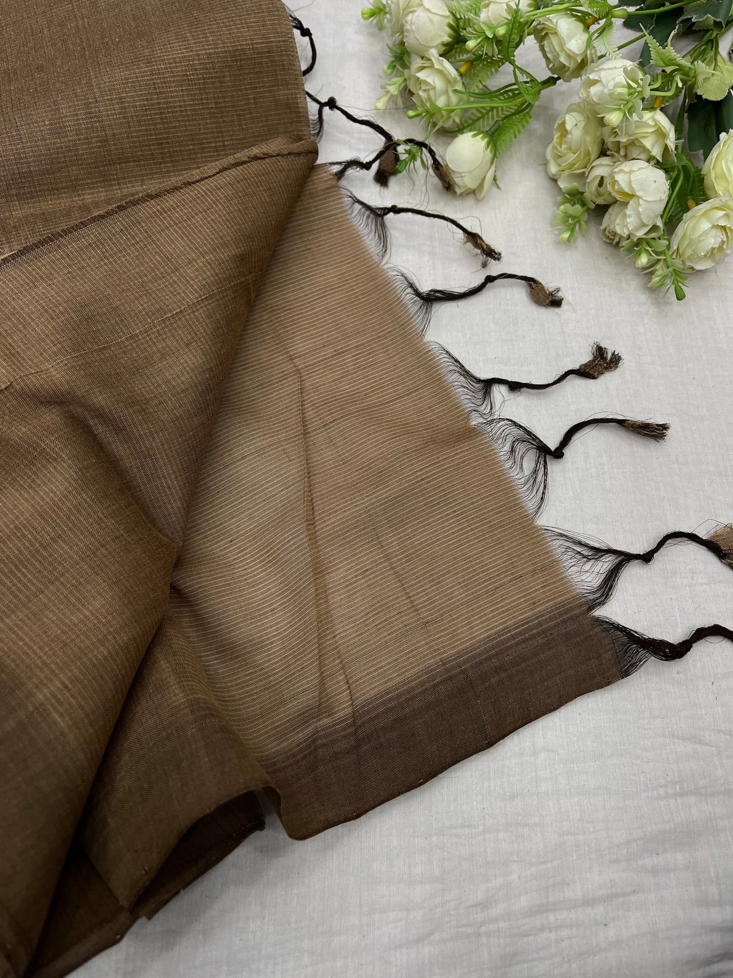 Coffee Cream Plain Mangalgiri Saree