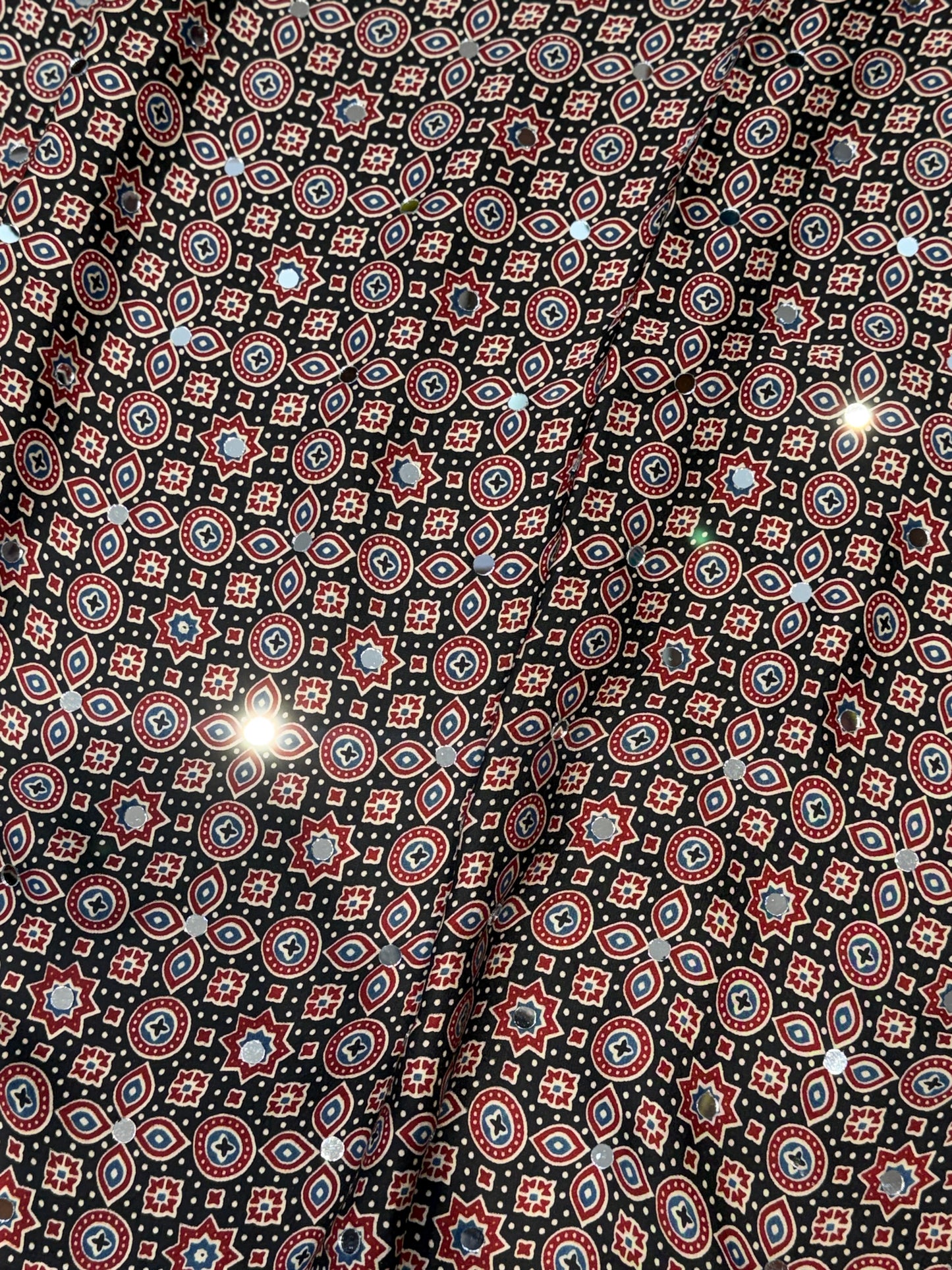 Ajrakh Plain Glued Mirror Work Saree 01