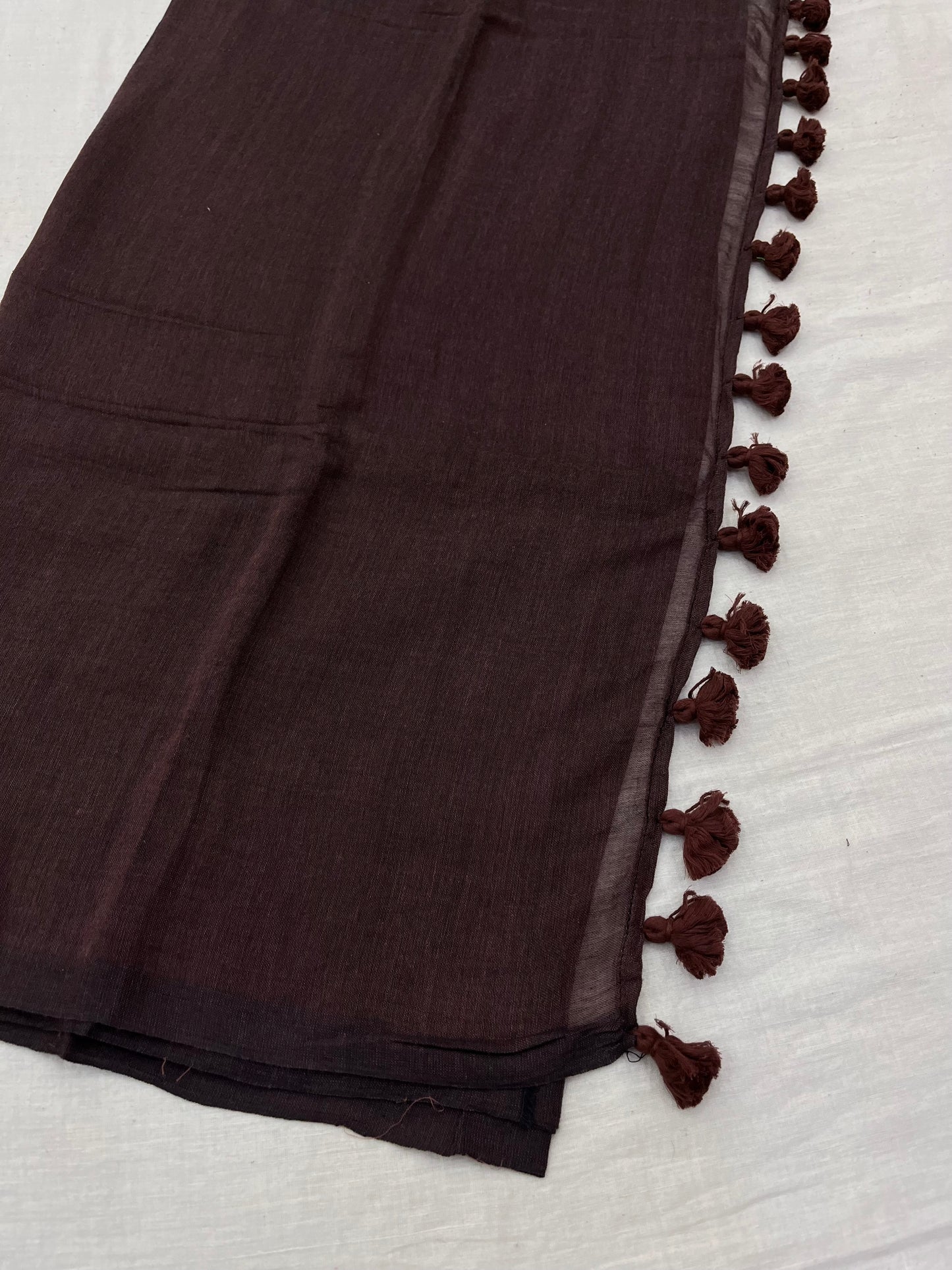 Coffee Plain Mulmul Saree