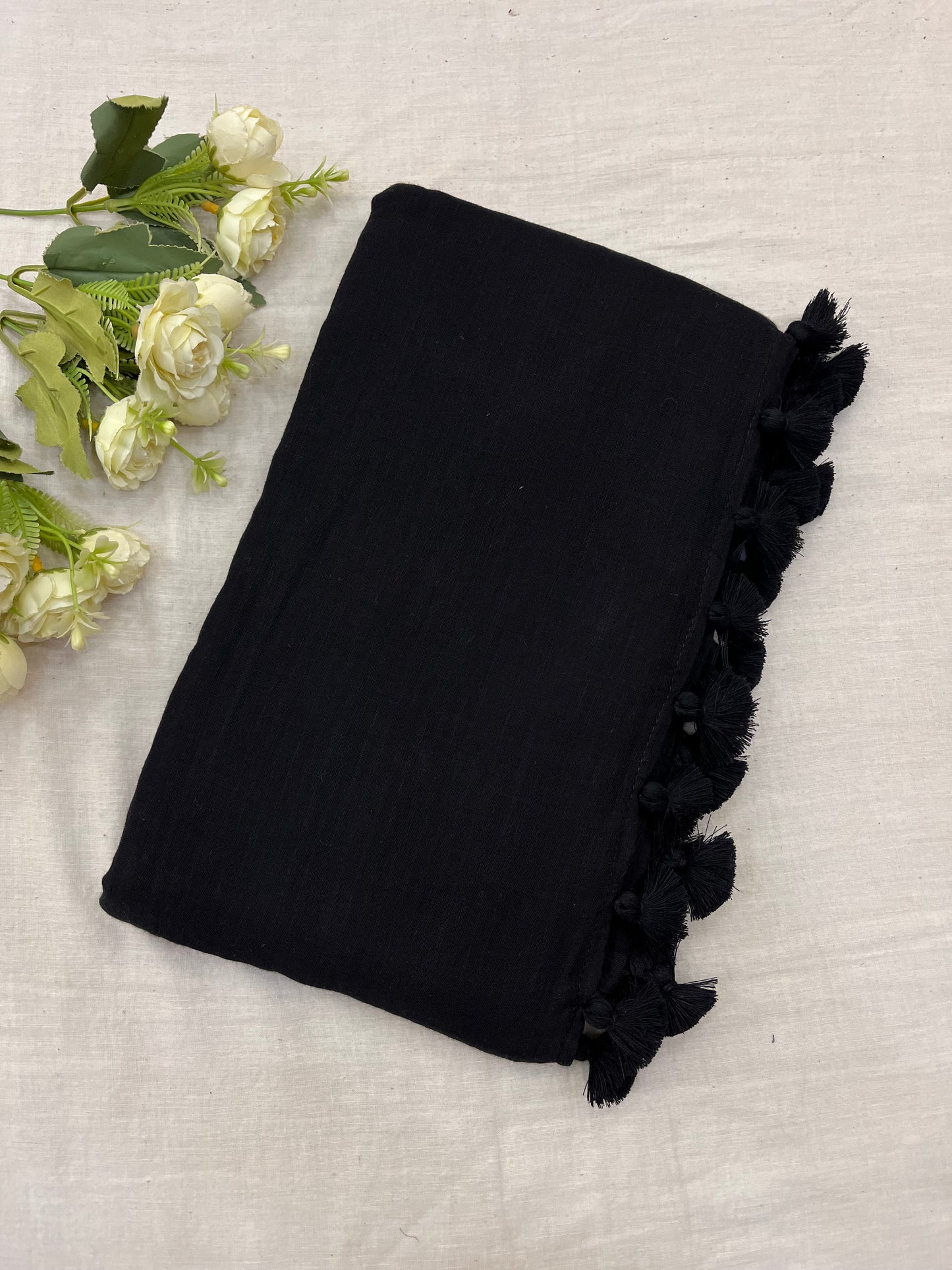 Black To Black Plain Mulmul Saree