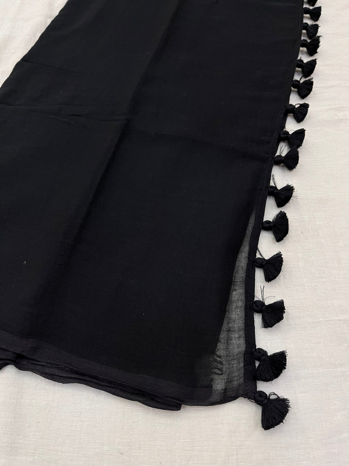 Black To Black Plain Mulmul Saree