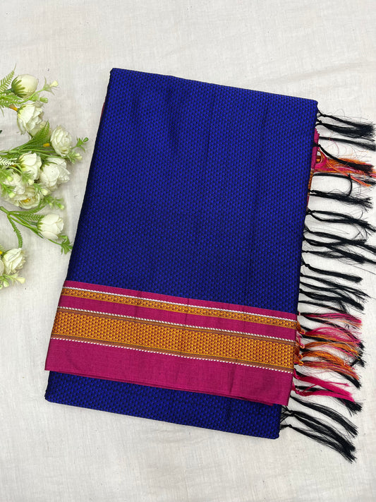 Blue Pink Border Khun Saree