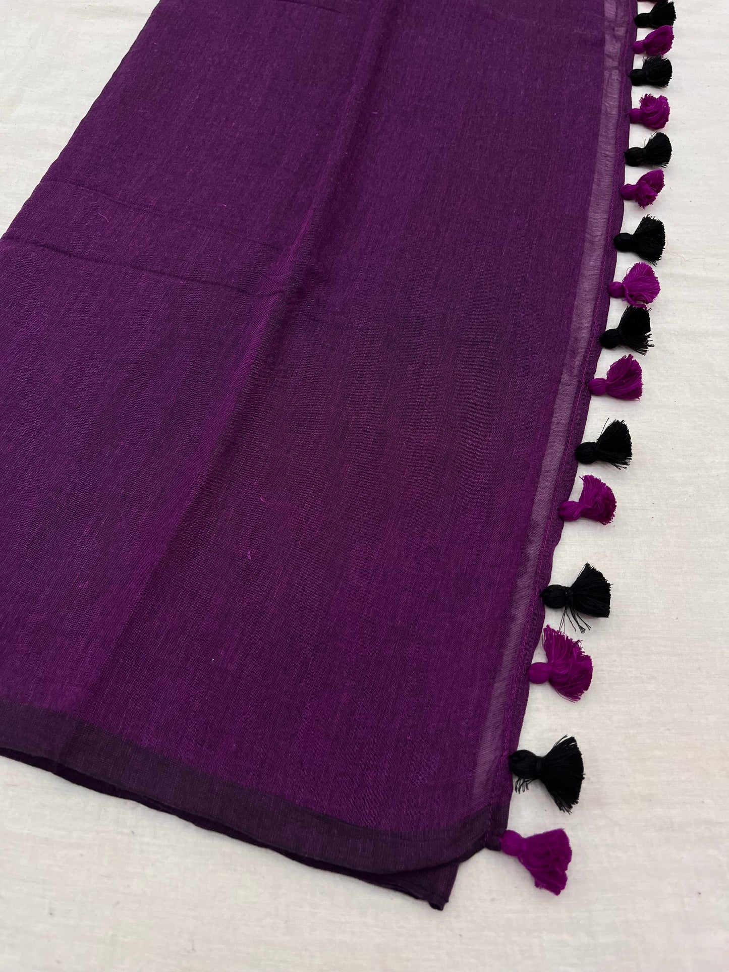 Magenta Black Mulmul Saree