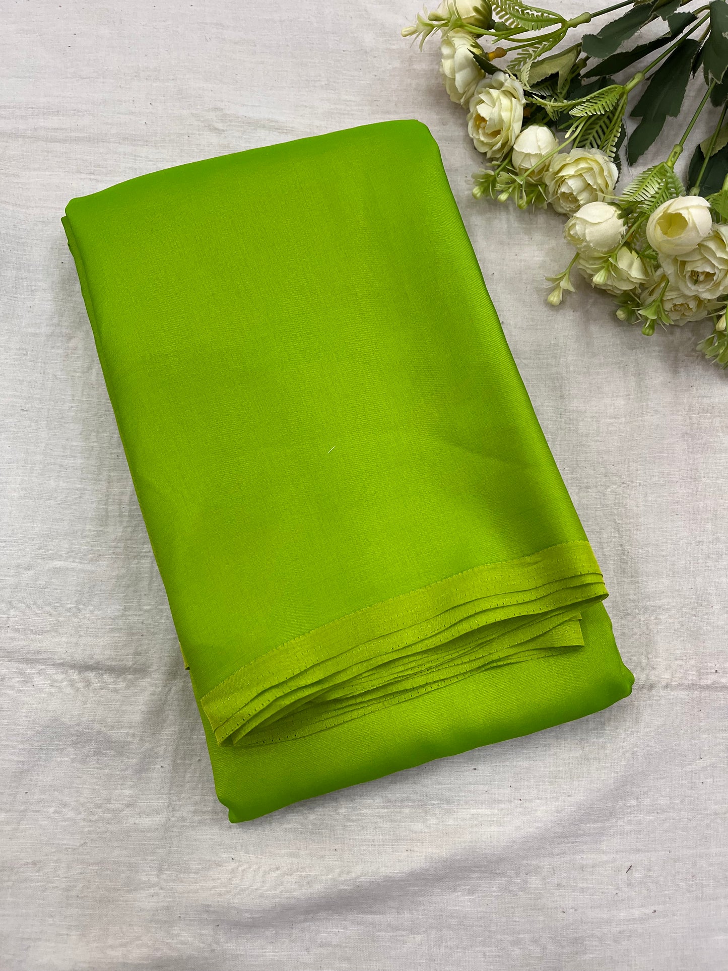 Parrot Green Malai Silk Saree