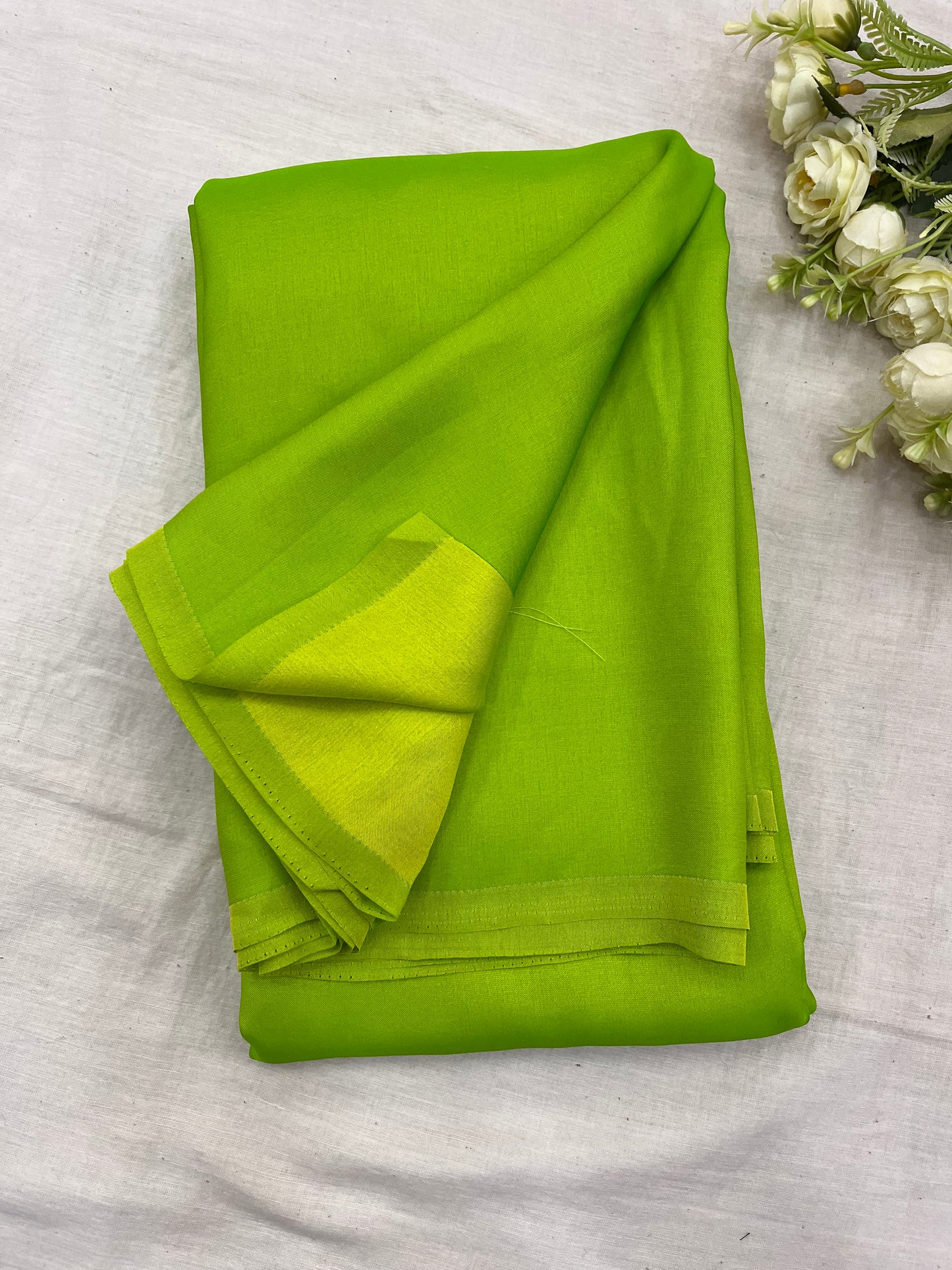 Parrot Green Malai Silk Saree