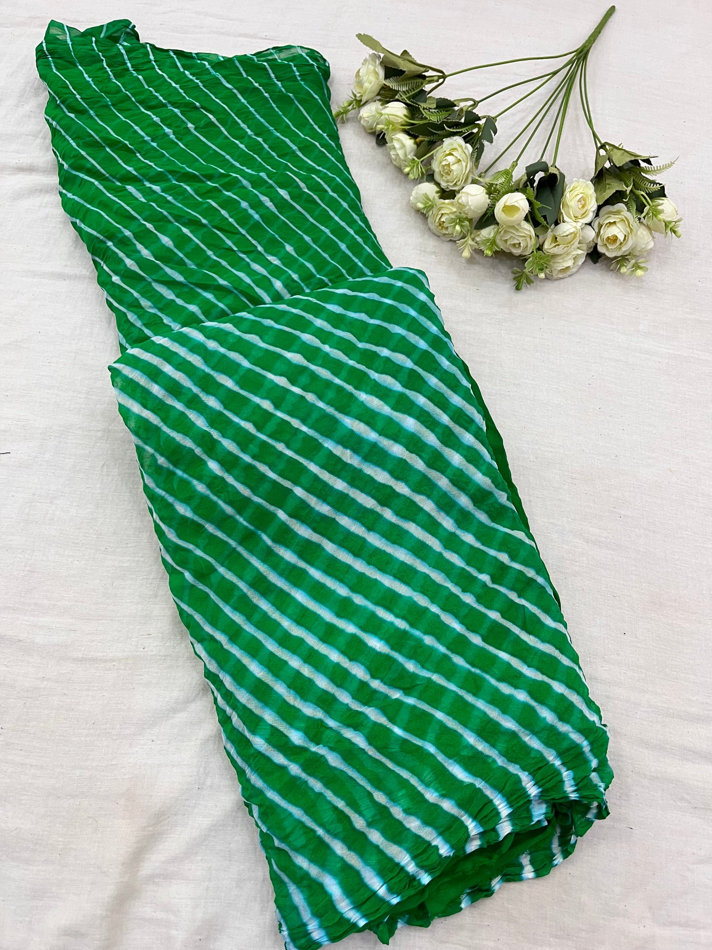 Leaf Green Lehriya Pure Georgette Saree