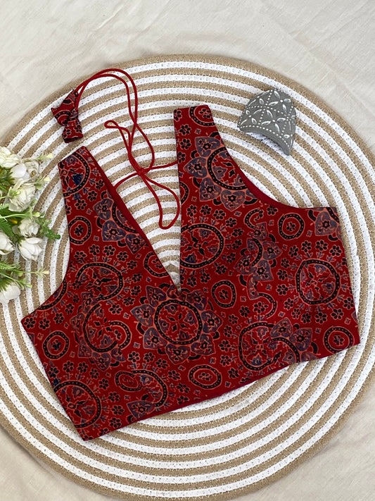 Chakra Buta Red Ajrakh Modal Silk Blouse