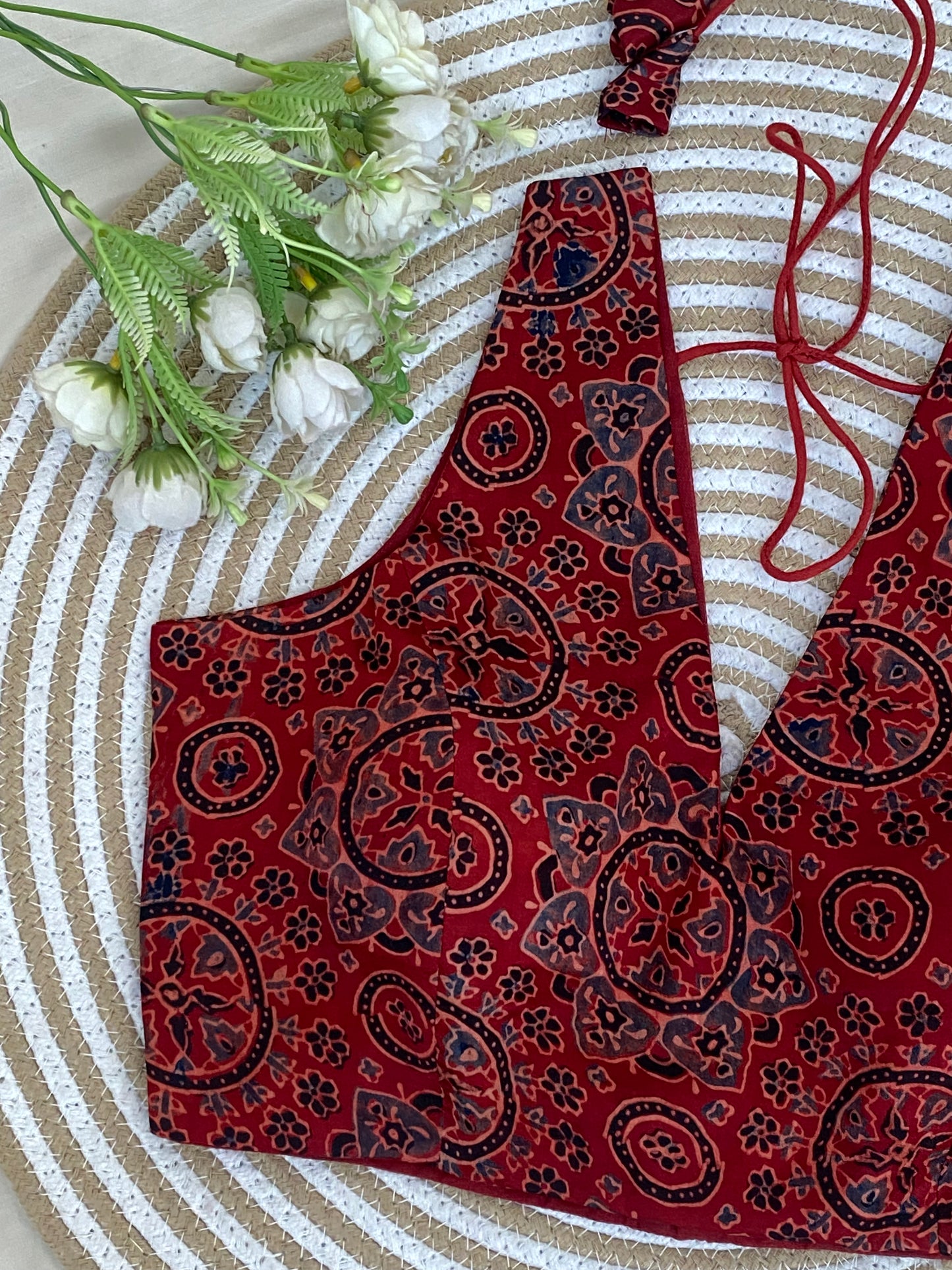 Chakra Buta Red Ajrakh Modal Silk Blouse