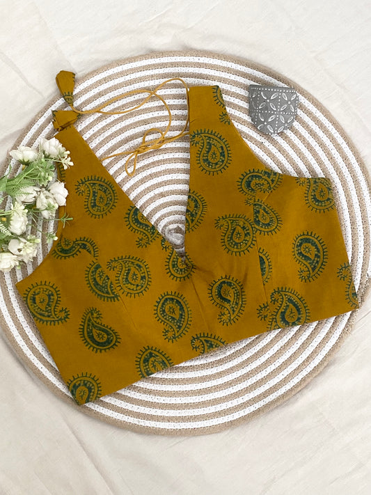 Yellow Kairi Ajrakh Cotton Blouse