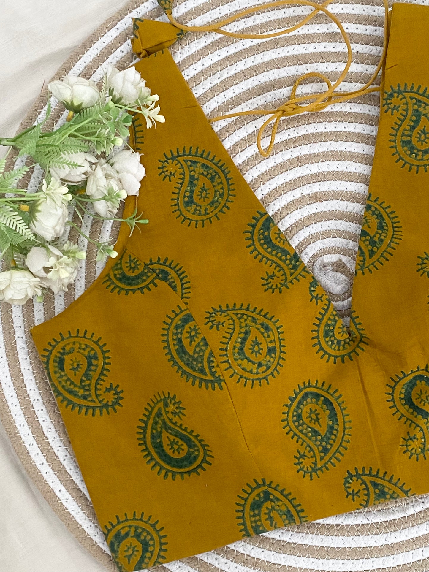 Yellow Kairi Ajrakh Cotton Blouse