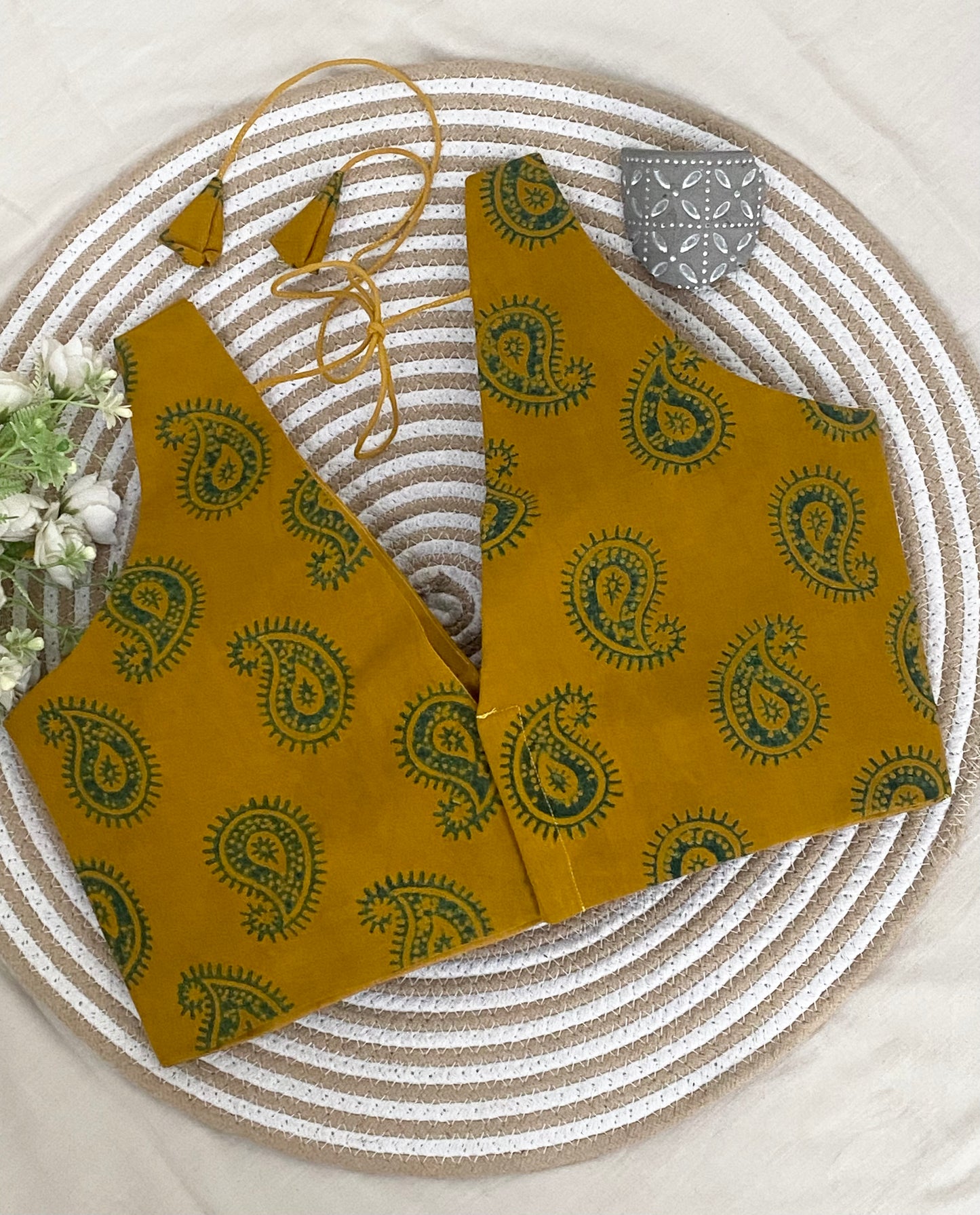 Yellow Kairi Ajrakh Cotton Blouse