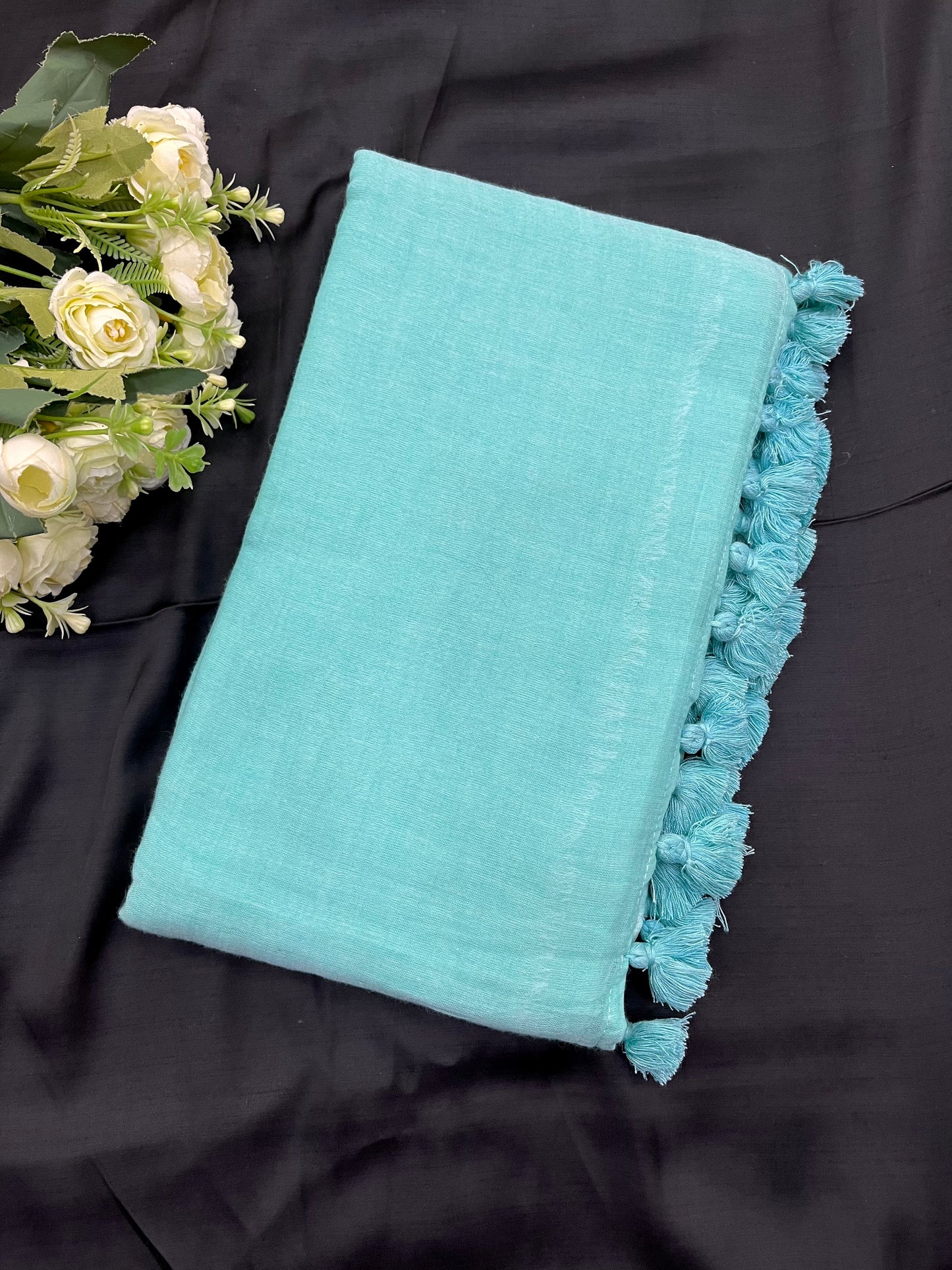 Aqua Blue Mulmul Saree