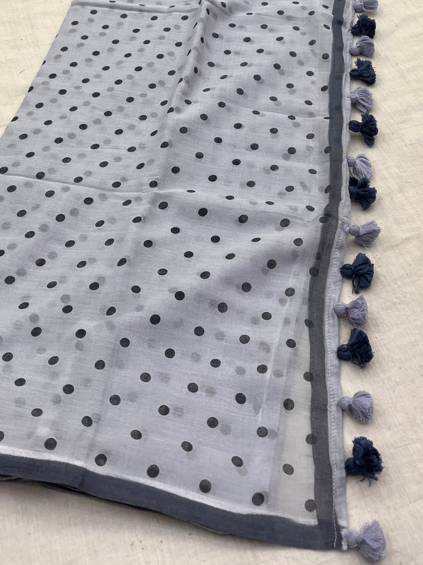 Steel Grey Dotted Mulmul Saree