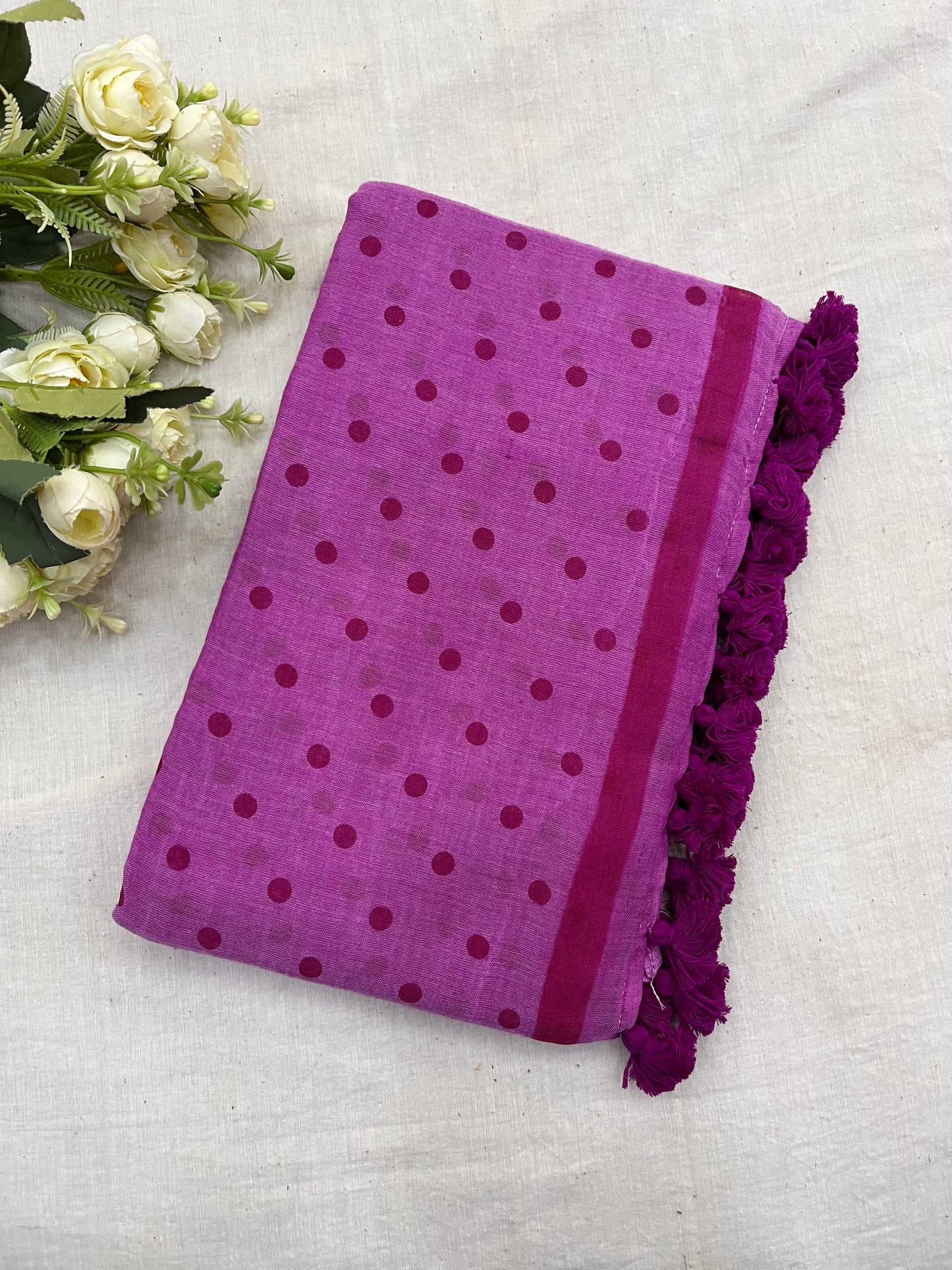 Lilac Dotted Mulmul Saree