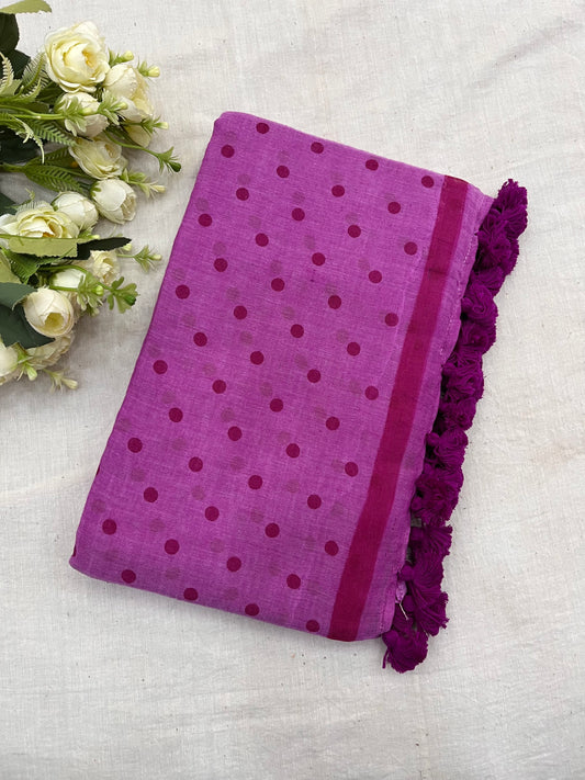 Lilac Dotted Mulmul Saree