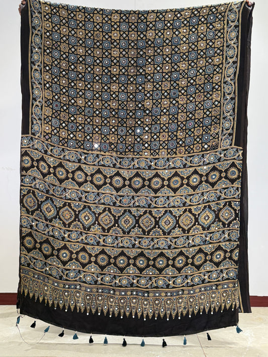 Black Indigo Sopari Jalna Mirror Ajrakh Saree (Dispatch Feb 10th)