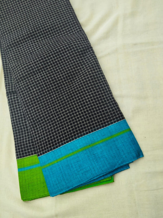 Blue-Green Border Black Patteda Anchu Saree