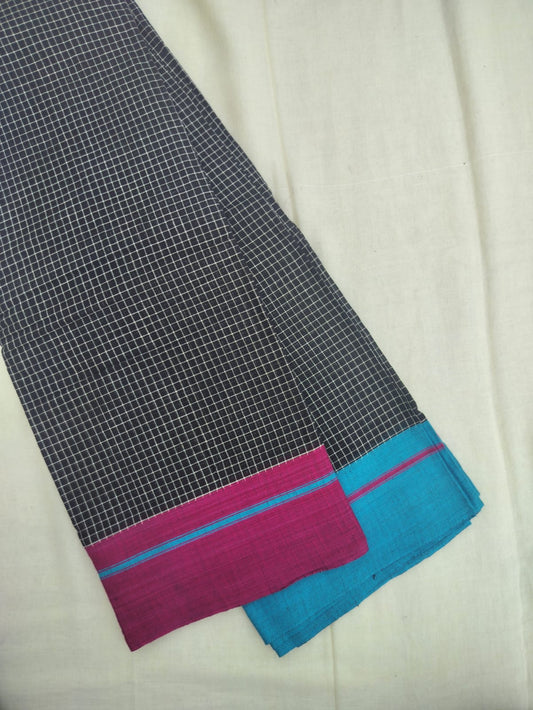 Pink-Blue  Border Black Patteda Anchu Saree