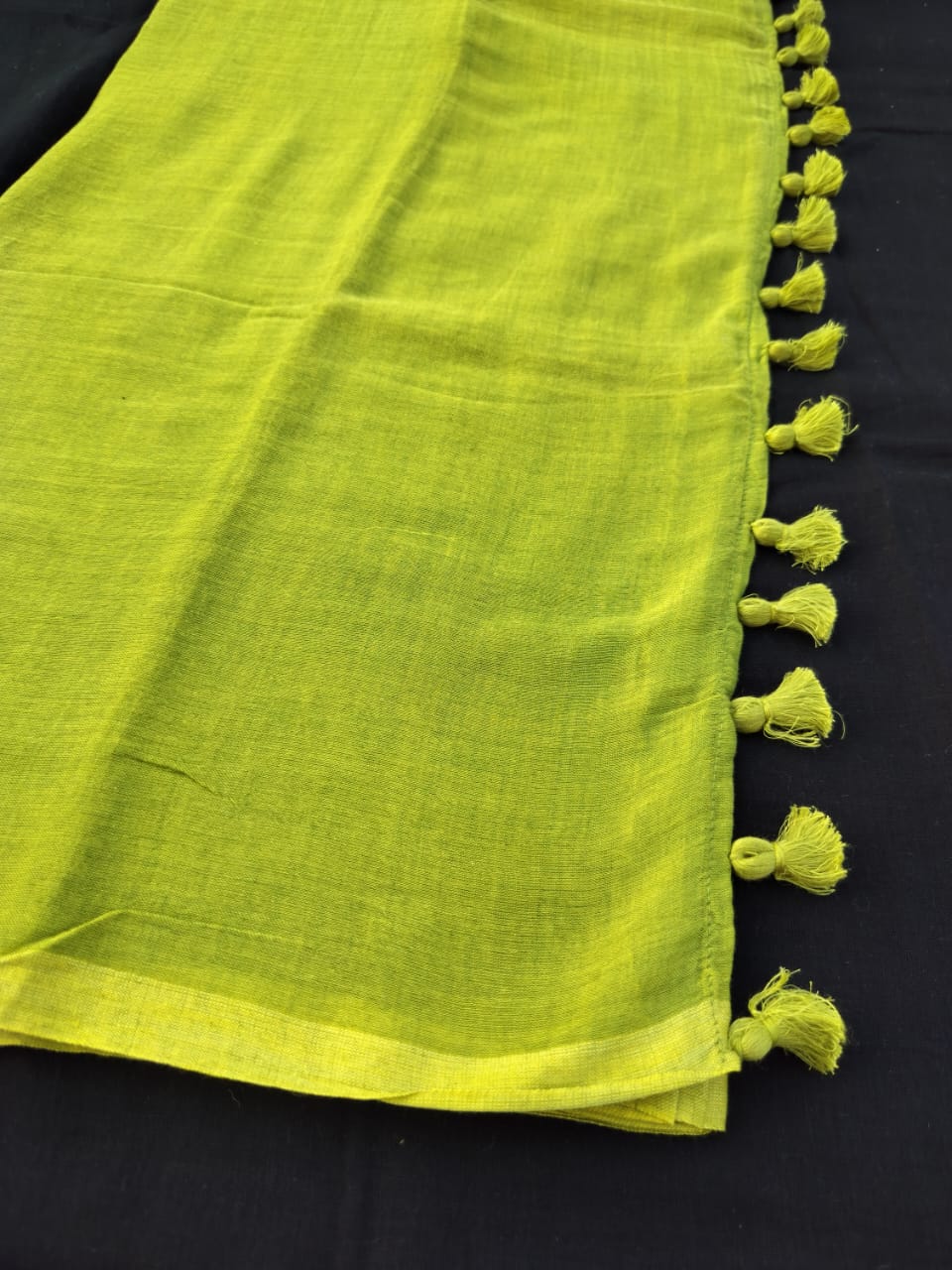 Lime Green Mulmul Saree