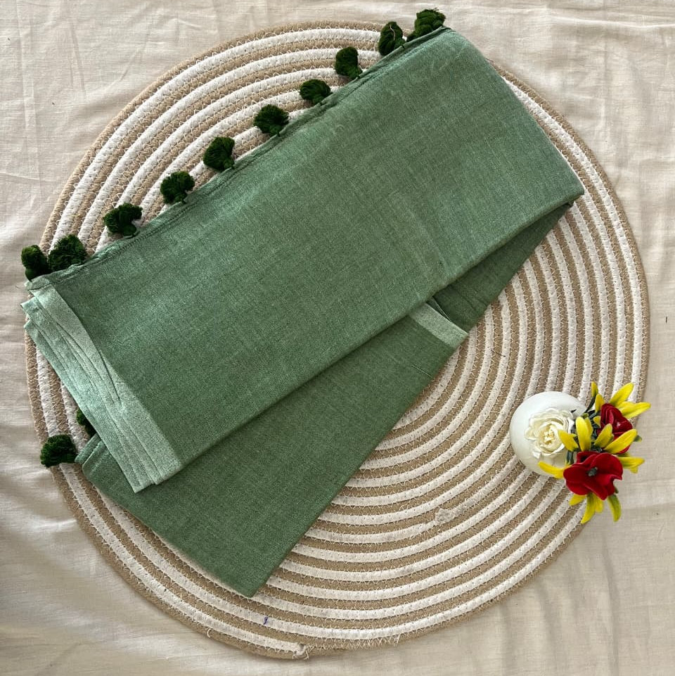 Algae Green Mulmul Saree