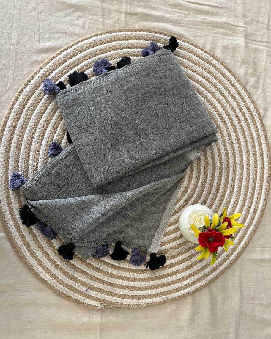 Ash Grey Mulmul Saree